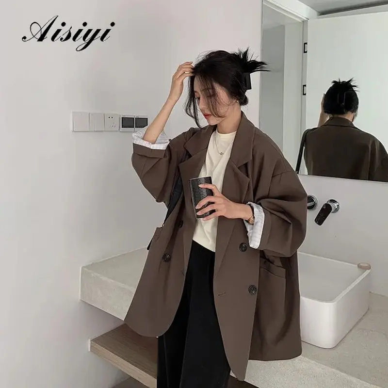 

Blazers Women Minimalist Solid Outwear Loose Elegant Retro Official Fashion High Street Feminine All-match Spring Comfortable