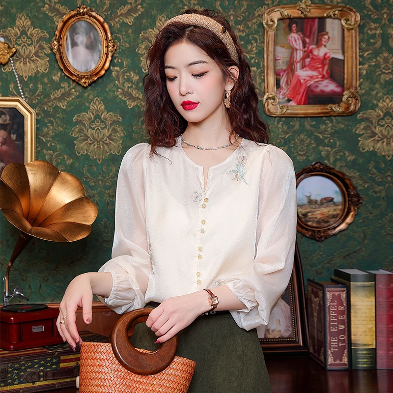 Новая модная женская блузка с длинным рукавом и круглым вырезом Повседневная