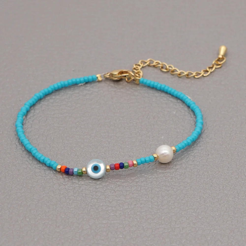 

KKBEAD Shell Evil Eye Bracelet Bijoux Femme Boho Style Jewelry Thin Beads Dainty Bracelets Jewelry for Women Pearl Pulseras