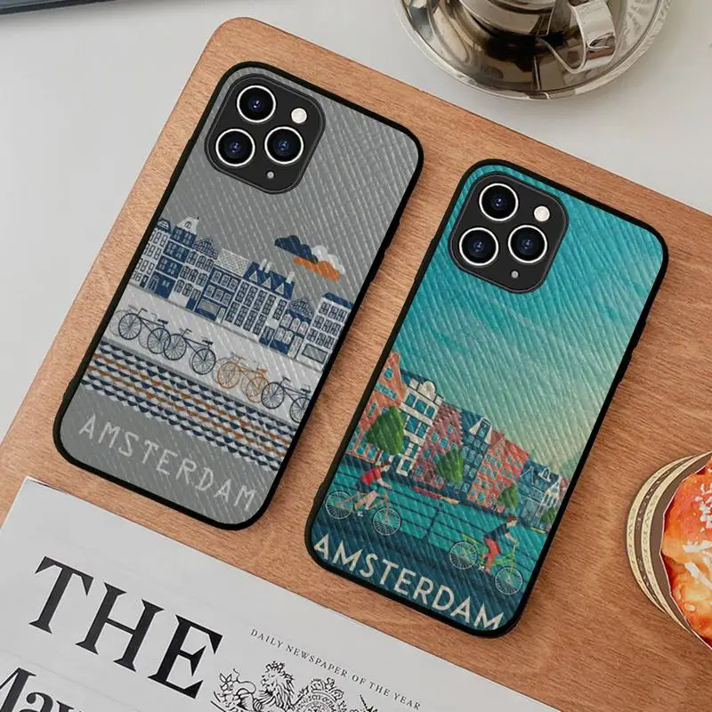 

Amsterdam City Poster Phone Case Hard Leather Case for iPhone 11 12 13 Mini Pro Max 8 7 Plus SE 2020 X XR XS Coque