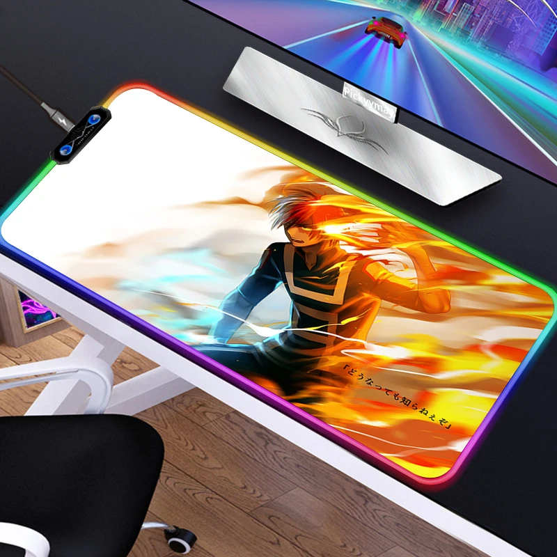 

Большой игровой RGB коврик для мыши с мотивом аниме «Моя геройская Академия», игровой компьютерный коврик для мыши со светодиодной подсветко...