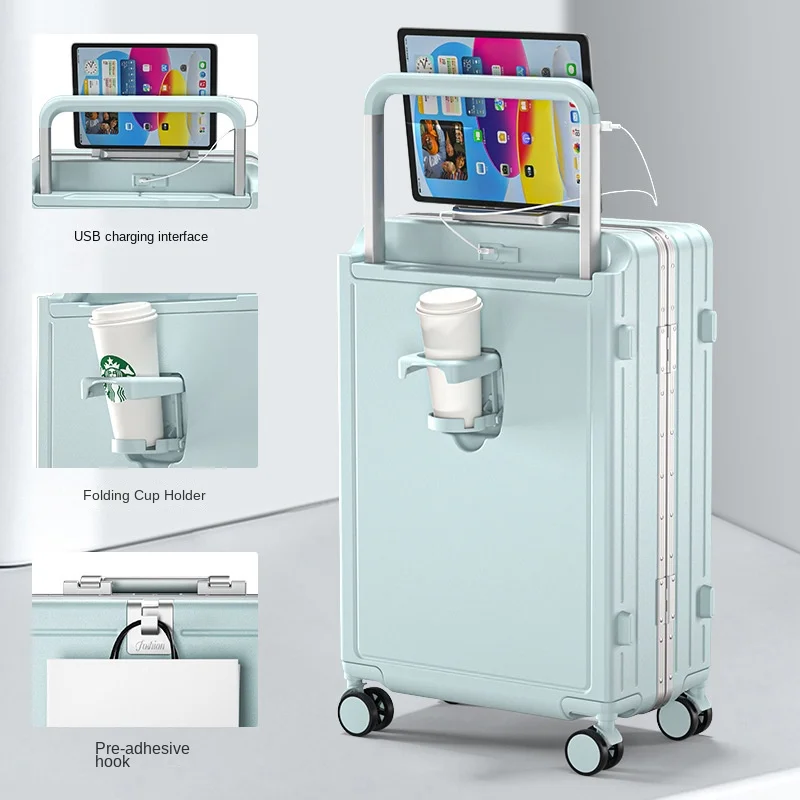 Чемодан на колесиках с алюминиевой рамой и широкой ручкой