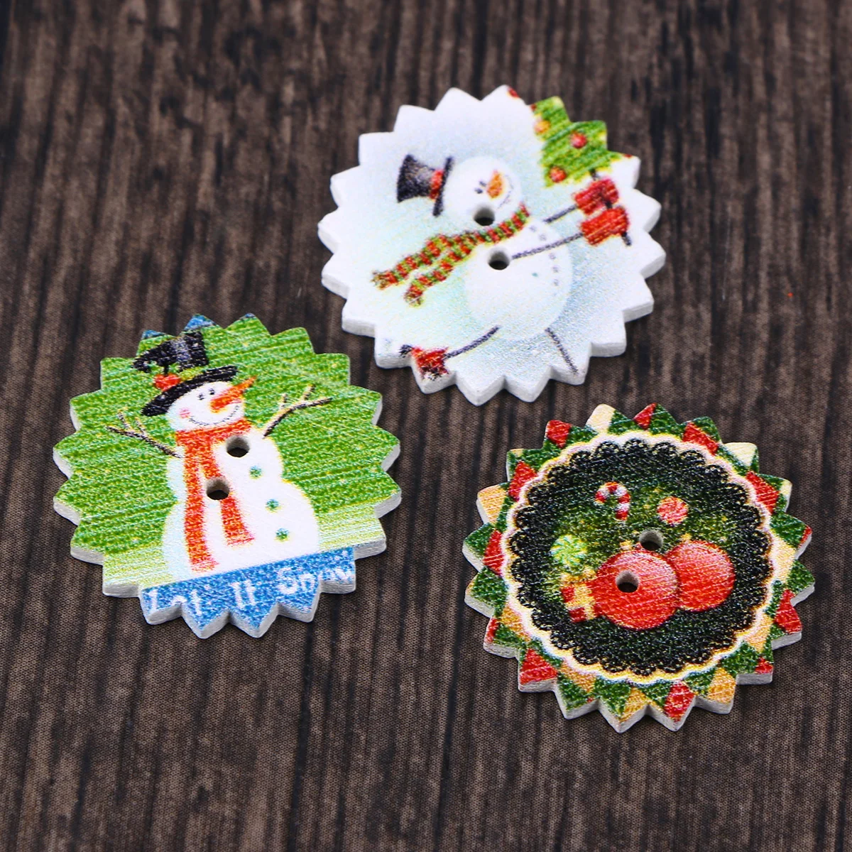

Buttons Christmas Wooden Decor Holes Sewing Wood Round Ornaments Buckles4 Xmas 2 Craftsnap Studs Press Knot Clothing Button