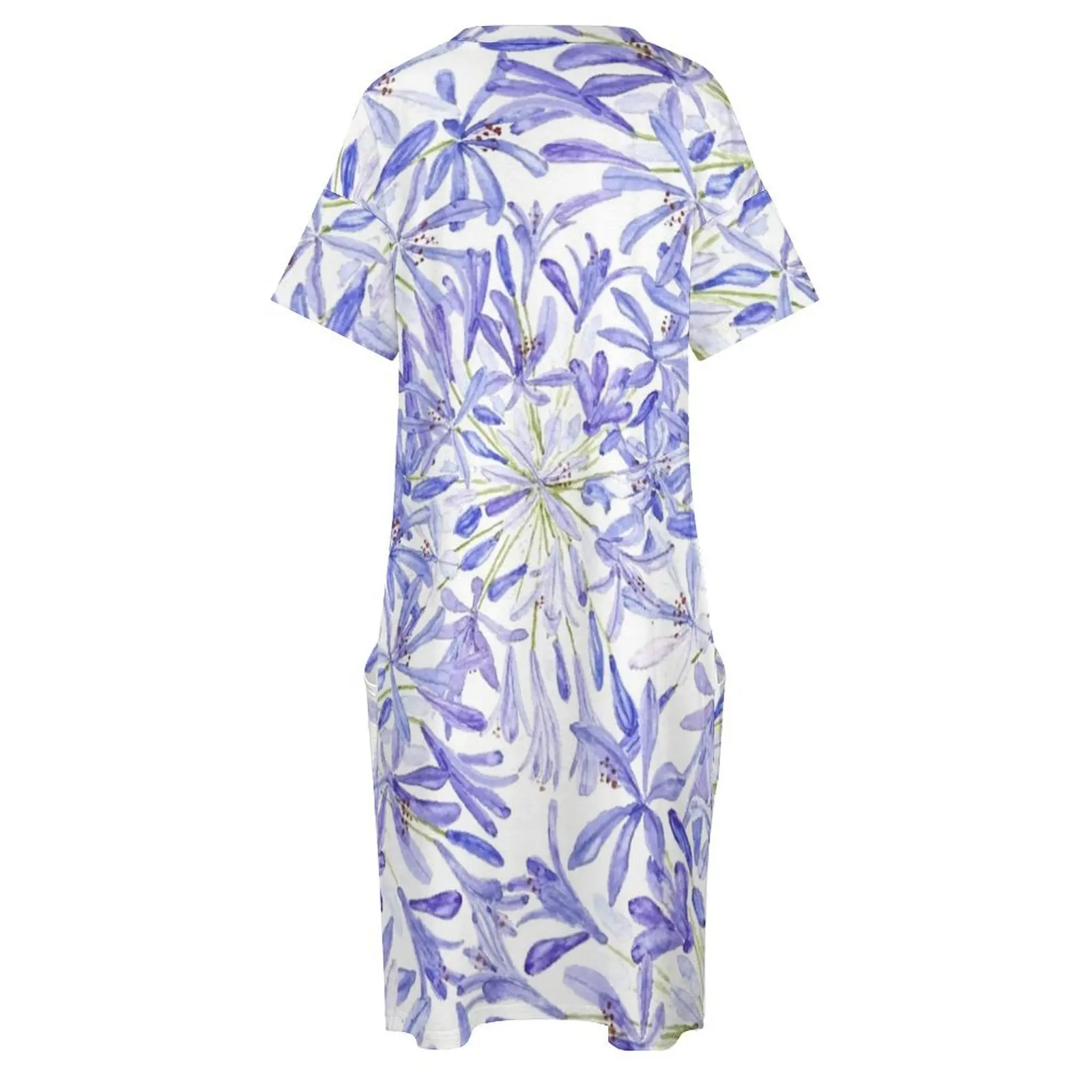 Фиолетовый синий африканская лилия акварель свободное платье с карманами летние