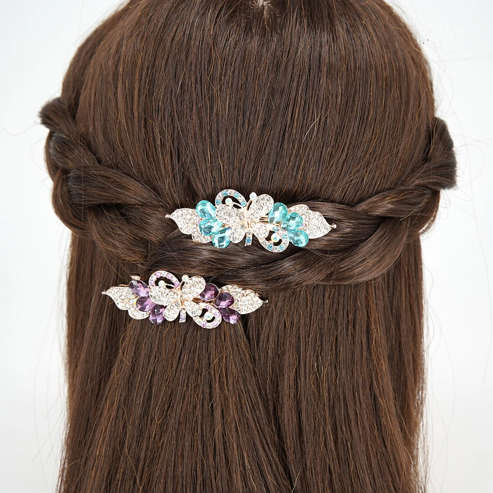Новая Изысканная заколка Стразы с бабочкой Блестящий головной убор элегантная Весенняя заколка для женщин