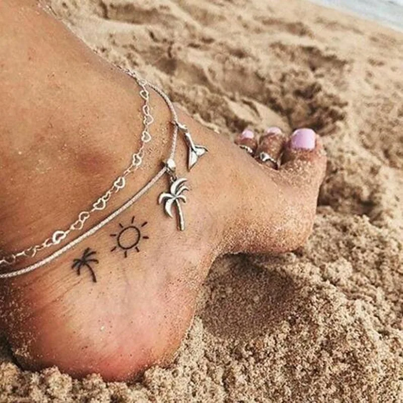 

New 2022 Summer Beach Alloy Coconut Tree Fish Tail Multilayer Anklet