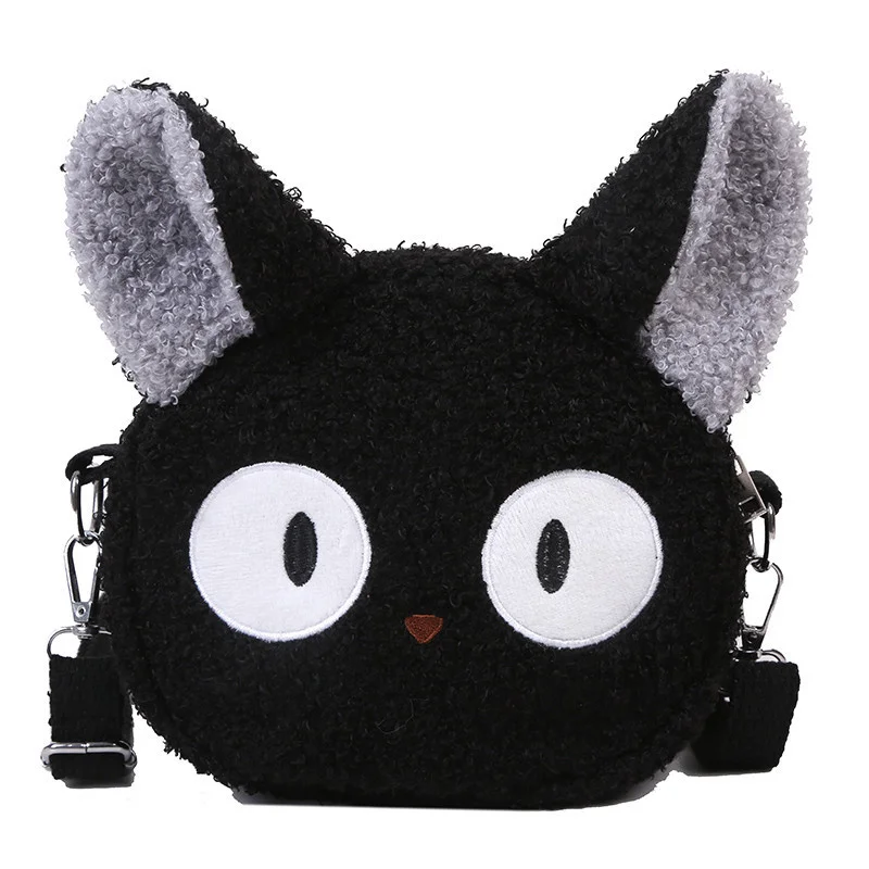 

DICHOS Japanese style shoulder bags for women girls Black Cat Animals Plush bag fashion female shopping bag