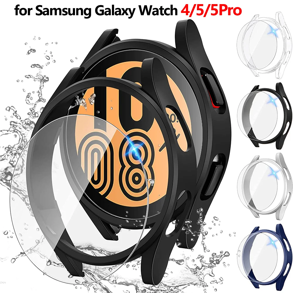 Чехол для Samsung Galaxy Watch 5/4 44 мм 40 мм, защита экрана, водонепроницаемое стекло, жесткий бампер из поликарбоната для Galaxy Watch 5 Pro 45 мм