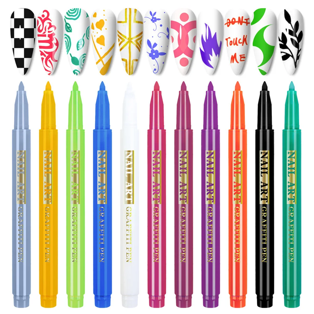 3D Waterproof Nail Art Drawing Graffiti Pen 12 Colors Abstract Line Fine Detail Flower Pattern Marker Pen DIY Manicure Decor