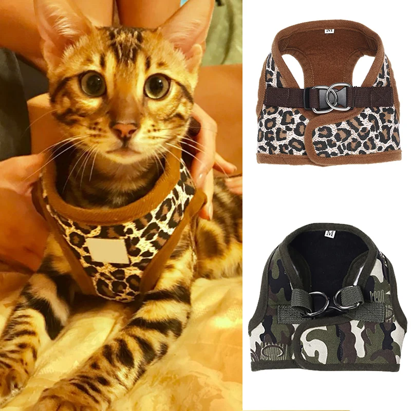 

Pet Cat Harness Leopard Puppy Kitten Vest Harnesses Small Dogs Yorkie Travel Running Walking Collars Lead Accessories Supplies