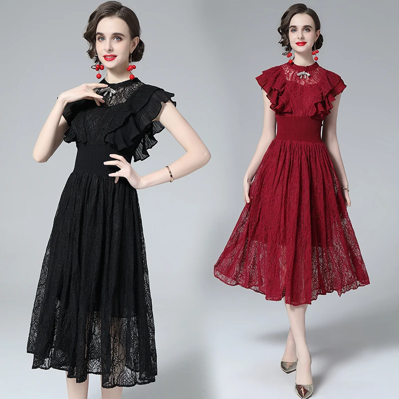 

Women Summer Designer Elegant Lace Dress Ladies Sexy Slim Cocktail Party Robe Female Vinatge Short Sleeve Dresses Vestidos