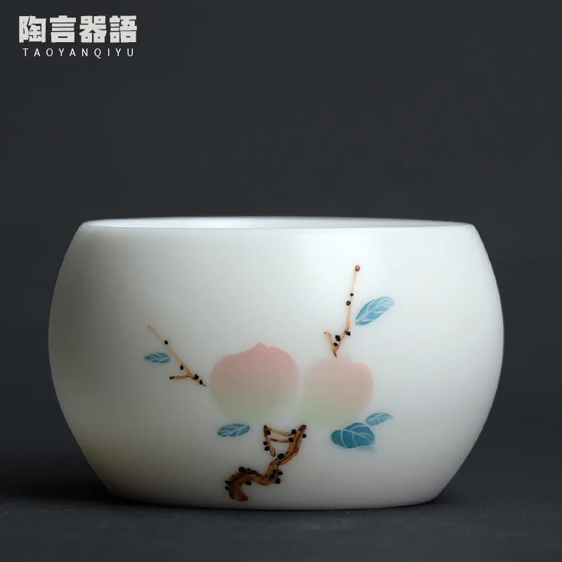 

Dehua белая Нефритовая фарфоровая чайная чашка ручная роспись Пастельная ручная роспись высокое качество каолин Фарфоровая Глина Личная чай...