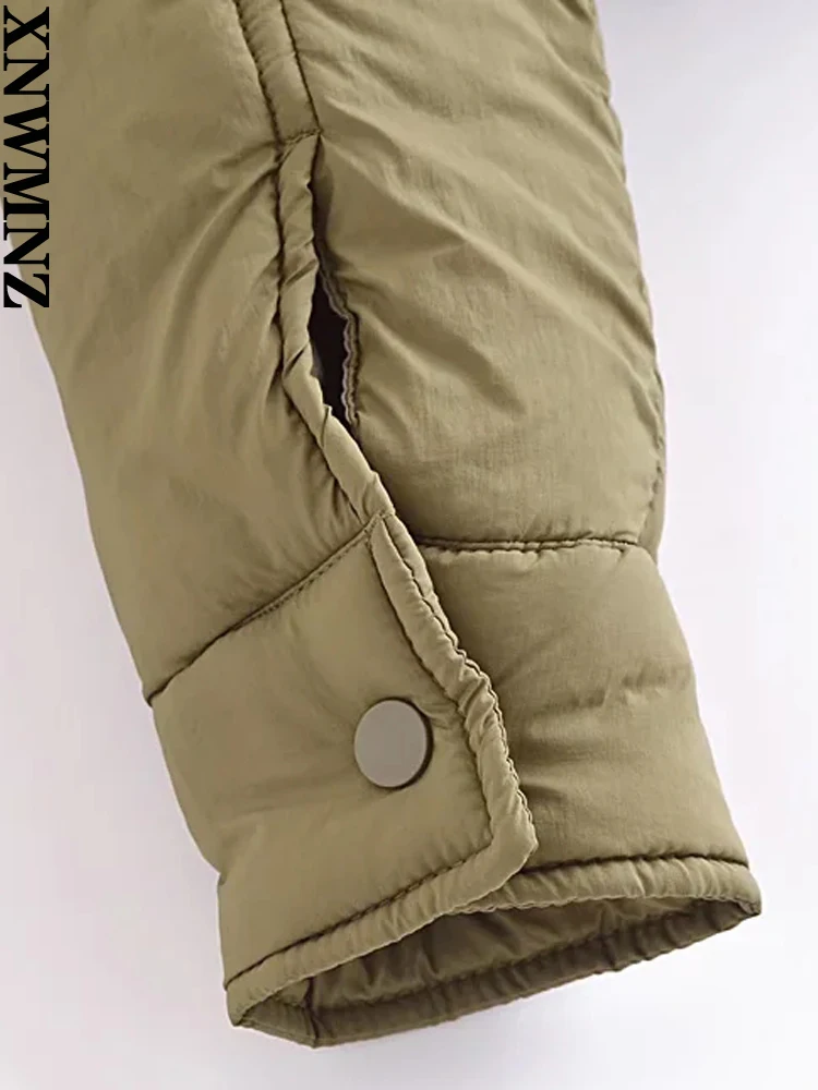 XNWMNZ 2022 autumn and winter women fashion casual hooded jacket female retro flip pocket wide padded jacket short parka