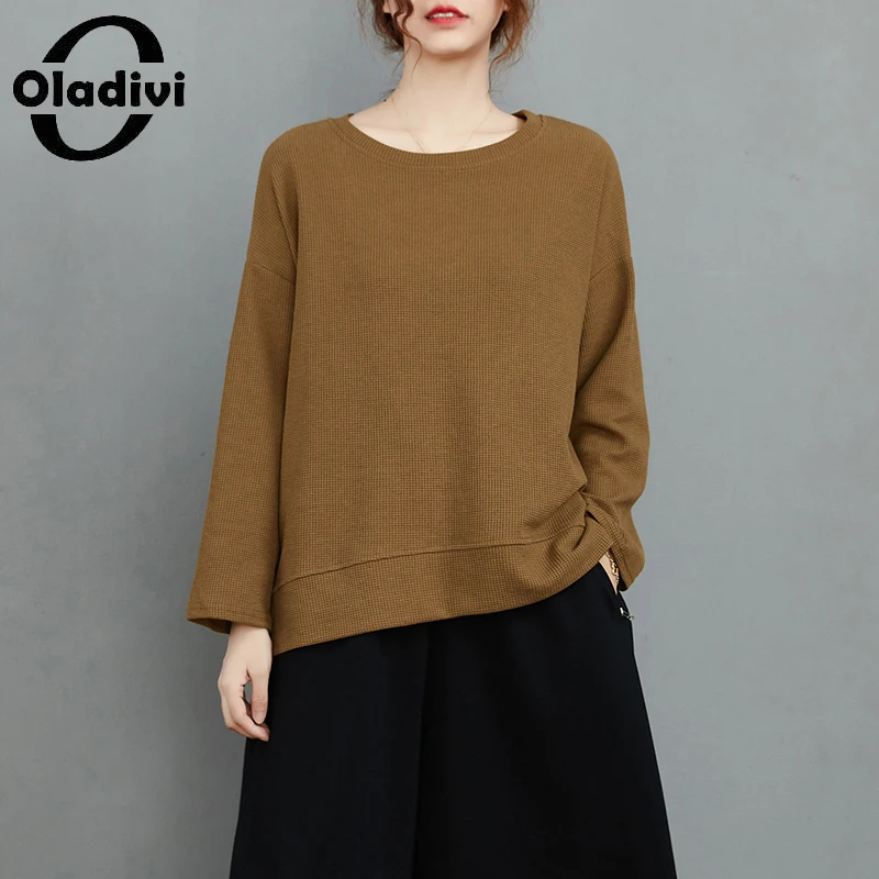 

Oladivi Oversized Women T-Shirts Casual Loose Top Tees 2022 Spring New Plus Big Clothing Basic Simple Tshirt Tunic 6259 4XL 5XL