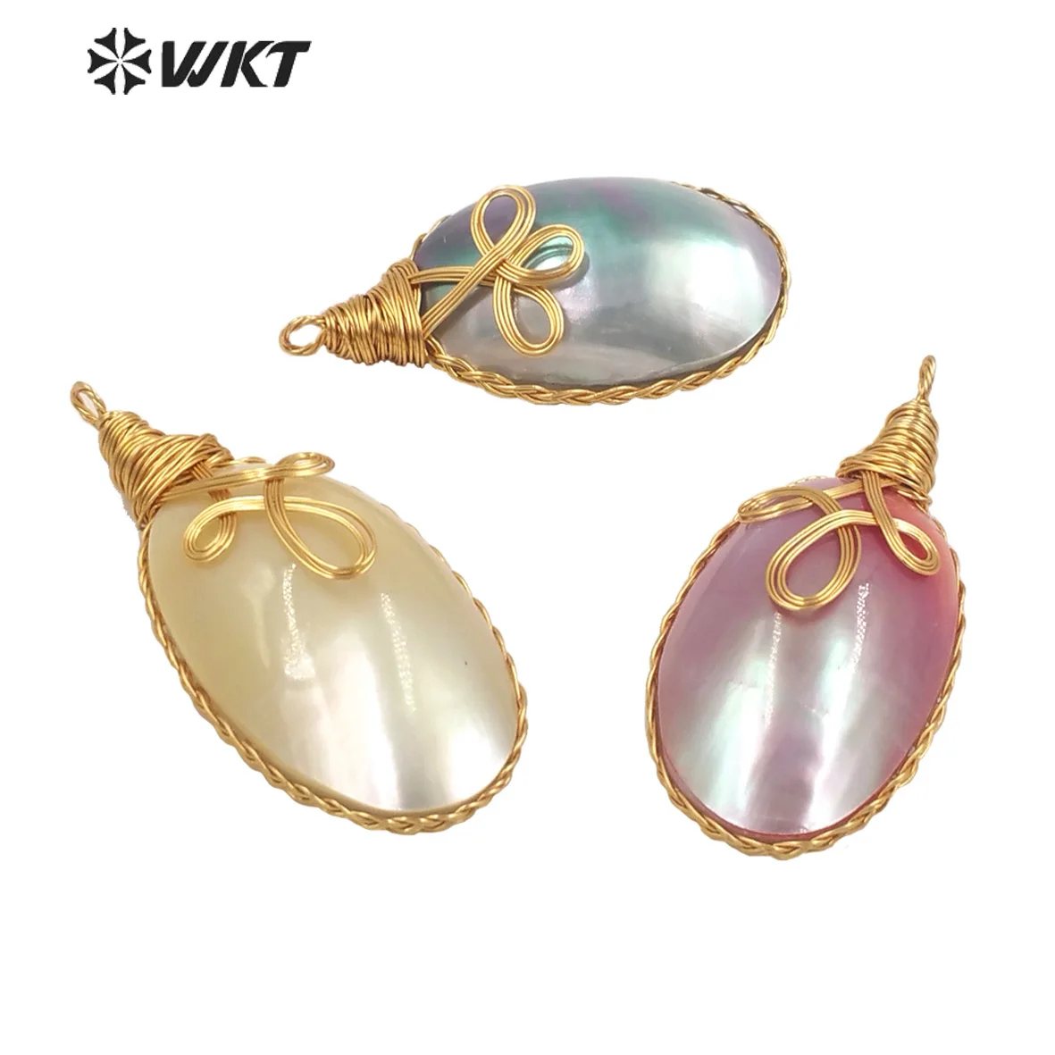 

WT-JP295 WKT Gold Wrap Colorful Waterdrop Shape Shell Pendants Bright Shell Peandant Necklace New Fashion Jewelry