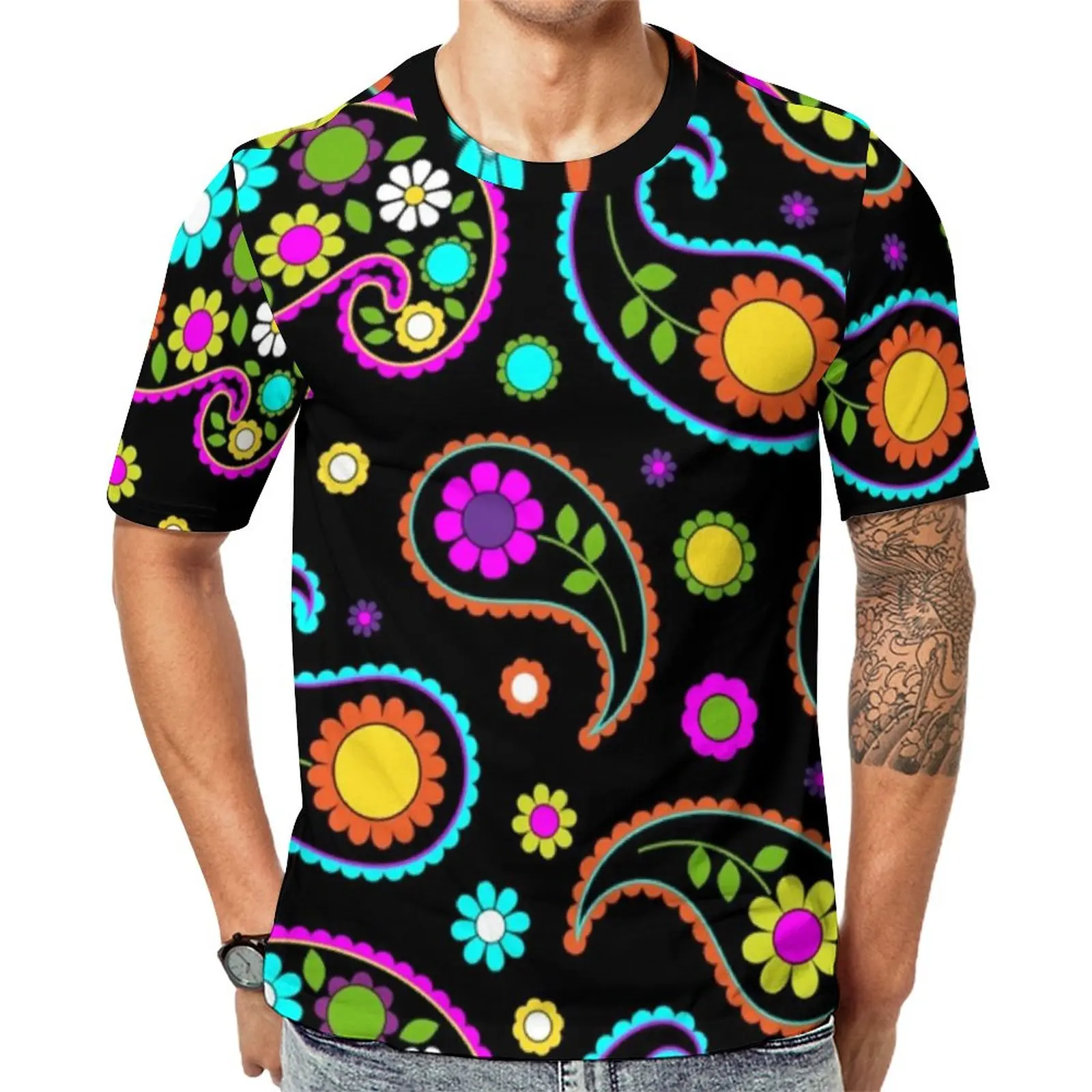 

Retro Groovy Hippy T Shirt Paisley Floral Print Trending T-Shirts Short-Sleeve Custom Tshirt Hot Sale Premium Fun Plus Size Tees