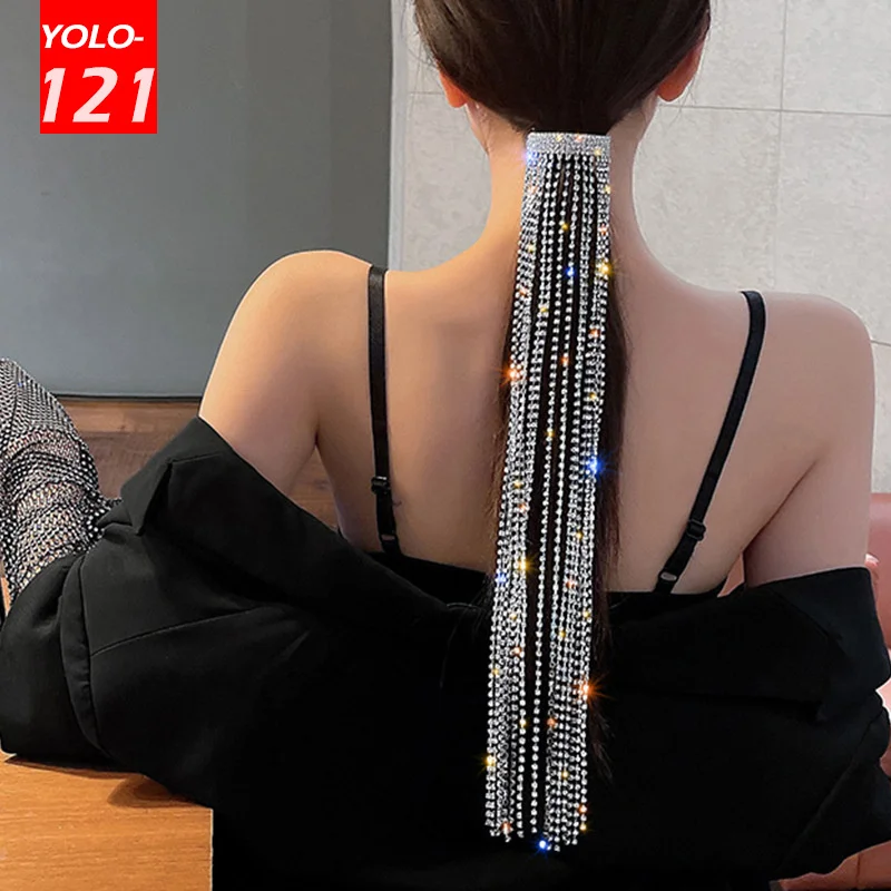 

Shiny Crystal Hair Accessories Women's Full Rhinestone Hair Clips Long Tassel Crystal Hair Accessories Fashion Wedding Jewelry