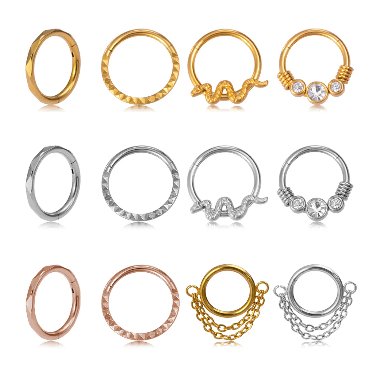 

1pc Surgical Steel Hoop Nose Ring Septum Piercing Hinged Segment Clicker Ear Cartilage Earring Tragus Helix Circular Jewelry 16G