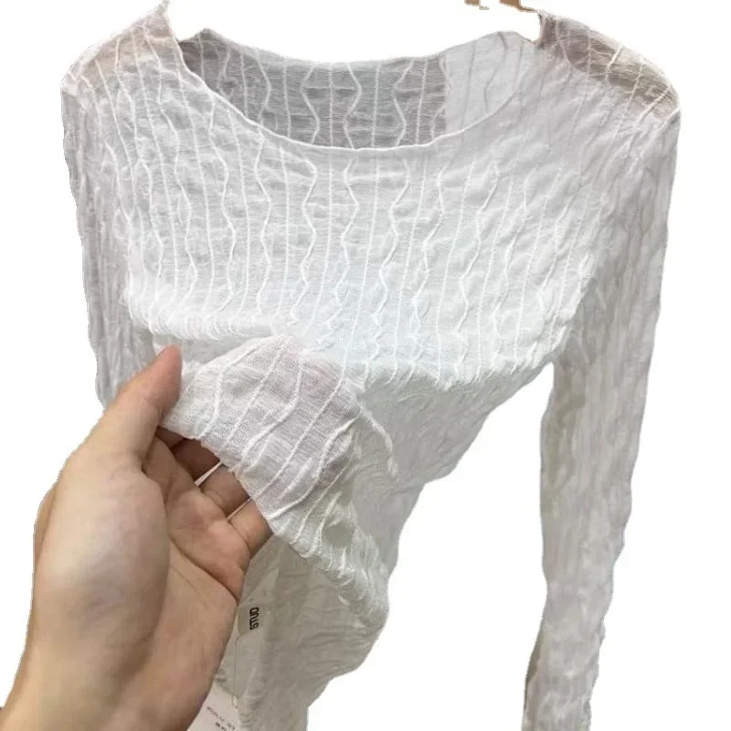 Элегантный кружевной топ во французском стиле женский сетчатый с высоким