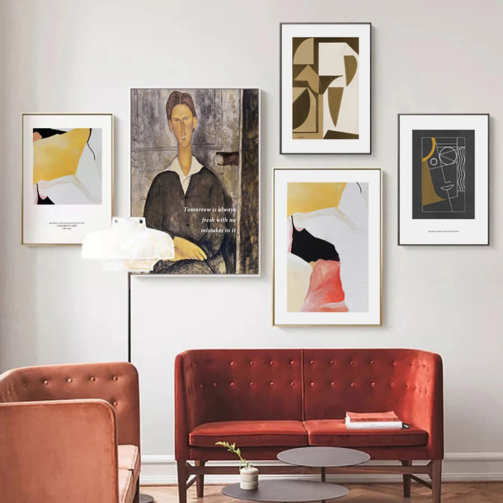 

Nordic Poster Abstract Character Line Face Geometric Wall Art Print Canvas Painting Picture Living Room Home Decor Frameless