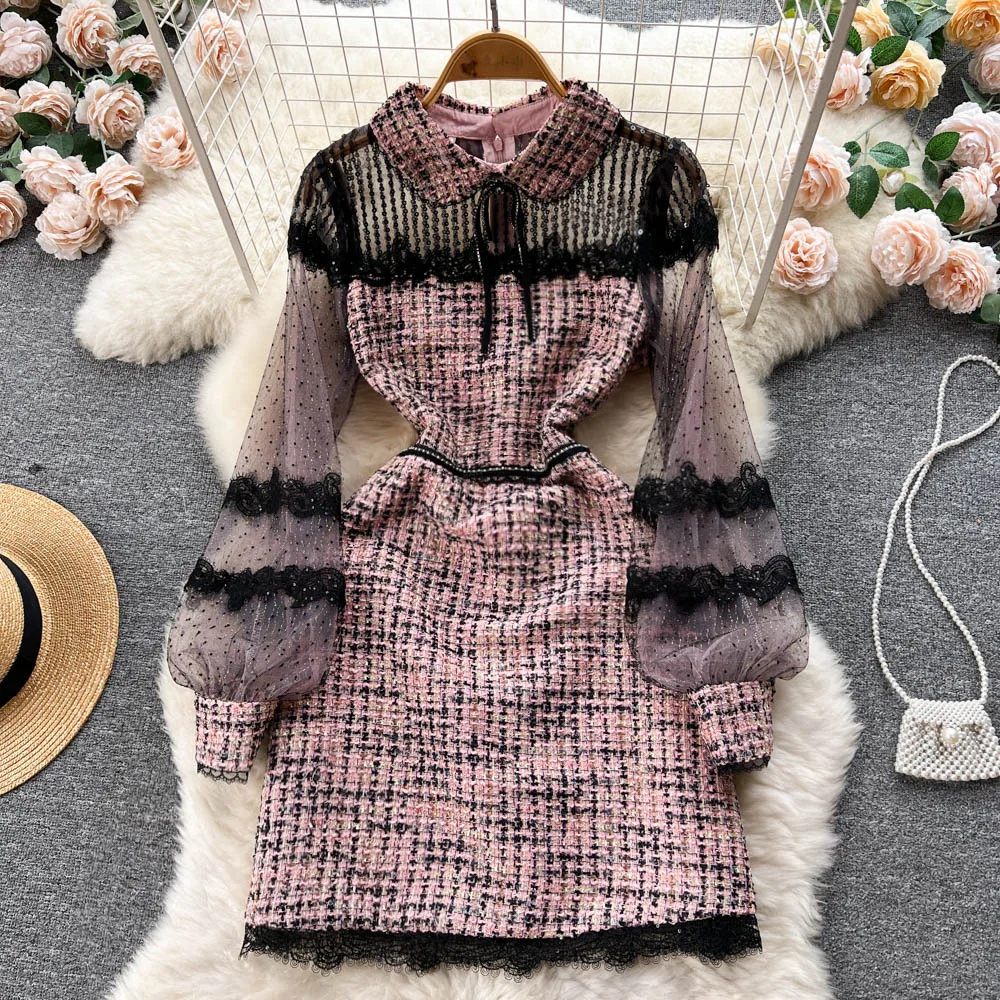 Autumn and Winter New Light Luxury Senior Sense of Heavy Mesh Embroidery Jacquard Small Fragrant Wind Package Hip Dress