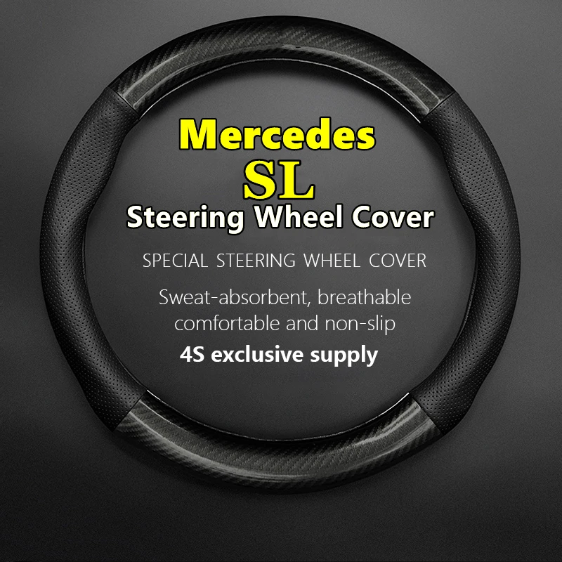 

PU Leather For Mercedes Benz SL Steering Wheel Cover Genuine Leather Carbon Fiber Fit SL350 SL400 2013 2016 2017 2018
