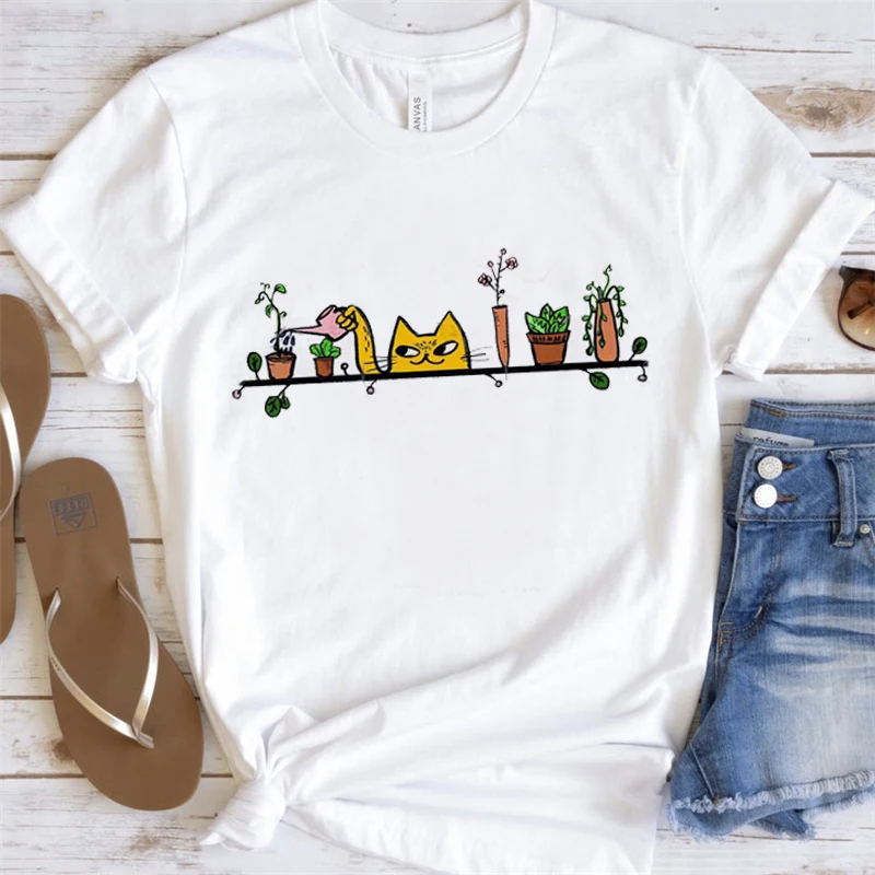 

Clothing Cat Funny Animal Sweet 90s Summer Spring Short Sleeve Ladies Casual Women Graphic Tee T-shirts Female T Shirt Clothes