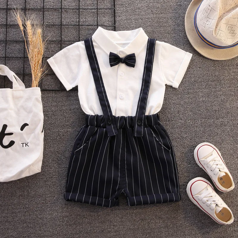 

Summer Boys Clothing Set Casual Cotton Shirt T-Shirt + Striped Pants 2pcs Baby Boy Party Clothes