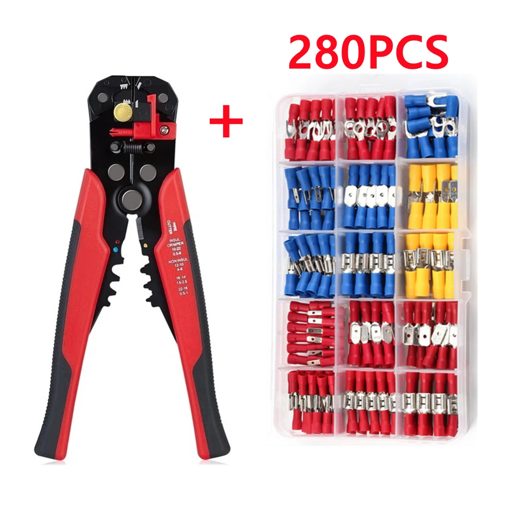 

280PCS Crimp Spade Terminal Assorted Electrical Wire Cable Connector Kit Crimp Spade Insulated Ring Fork Spade Butt Set + Plier