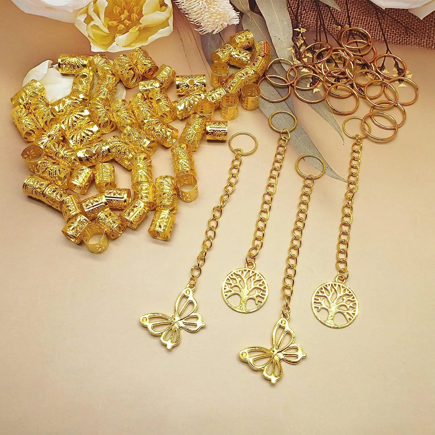 64 шт. золотой цвет солнце и подвеска DIY Кольца для Волос Dreadlock бусины аксессуары для Плетения КОС аксессуары для волос для кос