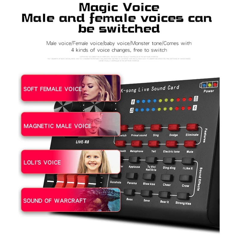 LIVE R8 Bluetooth звуковая карта аудиоинтерфейс USB-гарнитура живой микрофон
