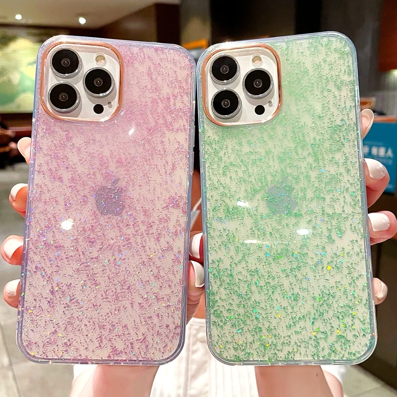 

Luxury Glitter Transparent Phone Case For iPhone 13 12 11 Pro Max X XR XS Max 7 8 Plus SE 2020 Bumper Back Cover