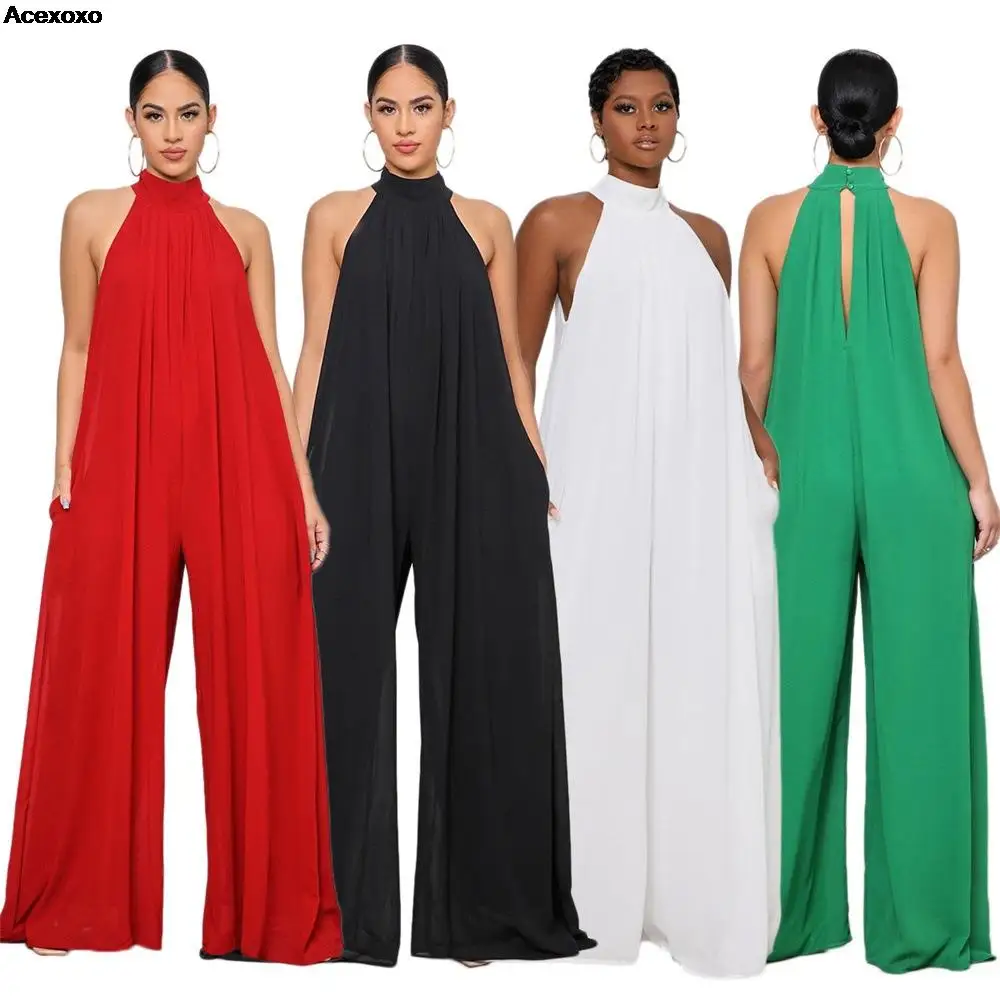 

Europe and the United States solid color casual chiffon loose temperament jumpsuit women