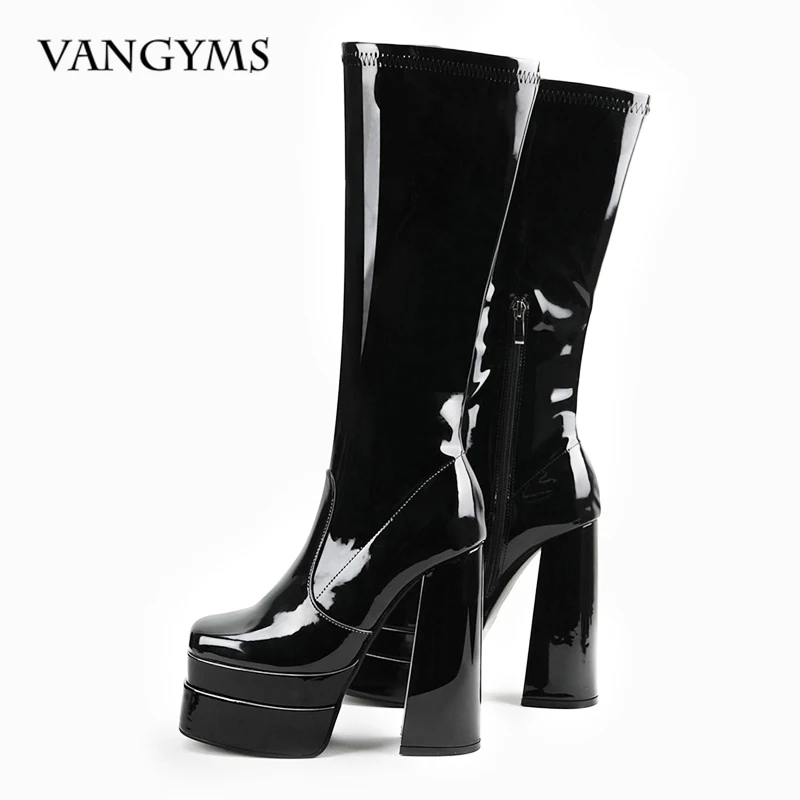 

Elastic Women's Boots High Heel Boots Punk Style Square Toe Thick Heel Women's Shoes Super High Heel Plus Size Platform Shoes