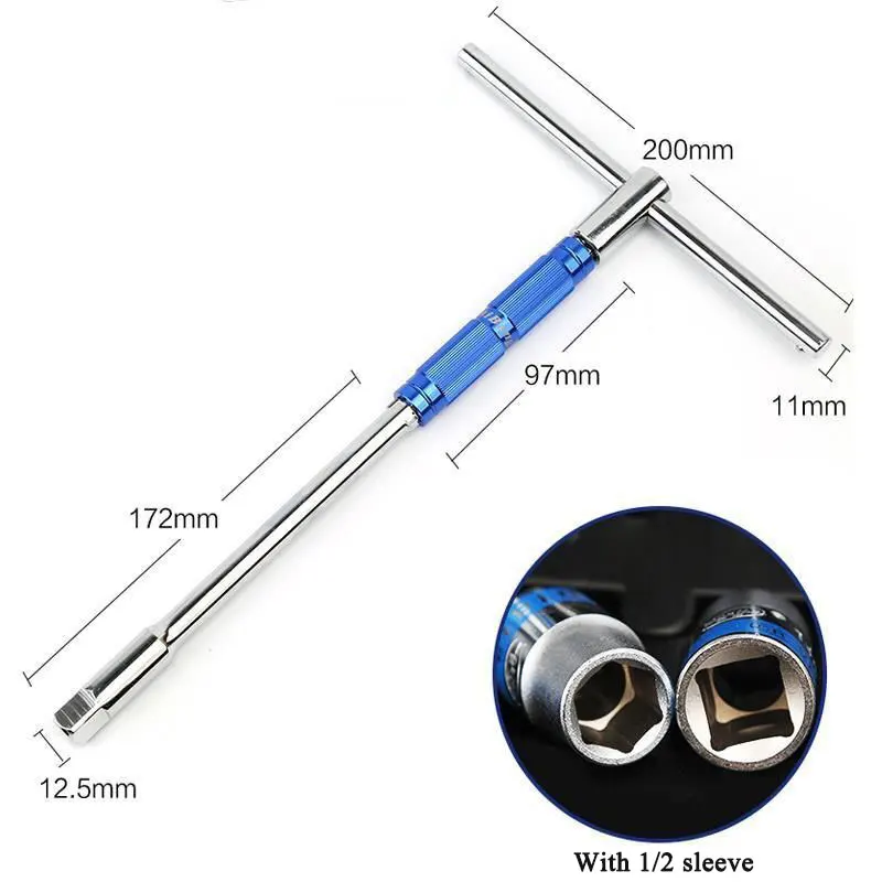 

1/2 Repairman Hand Tools Big Fly Torque Wrench Rotate Labor-saving Ratchet T-bar Interchangeable Head Spanner Socket Rod Kit
