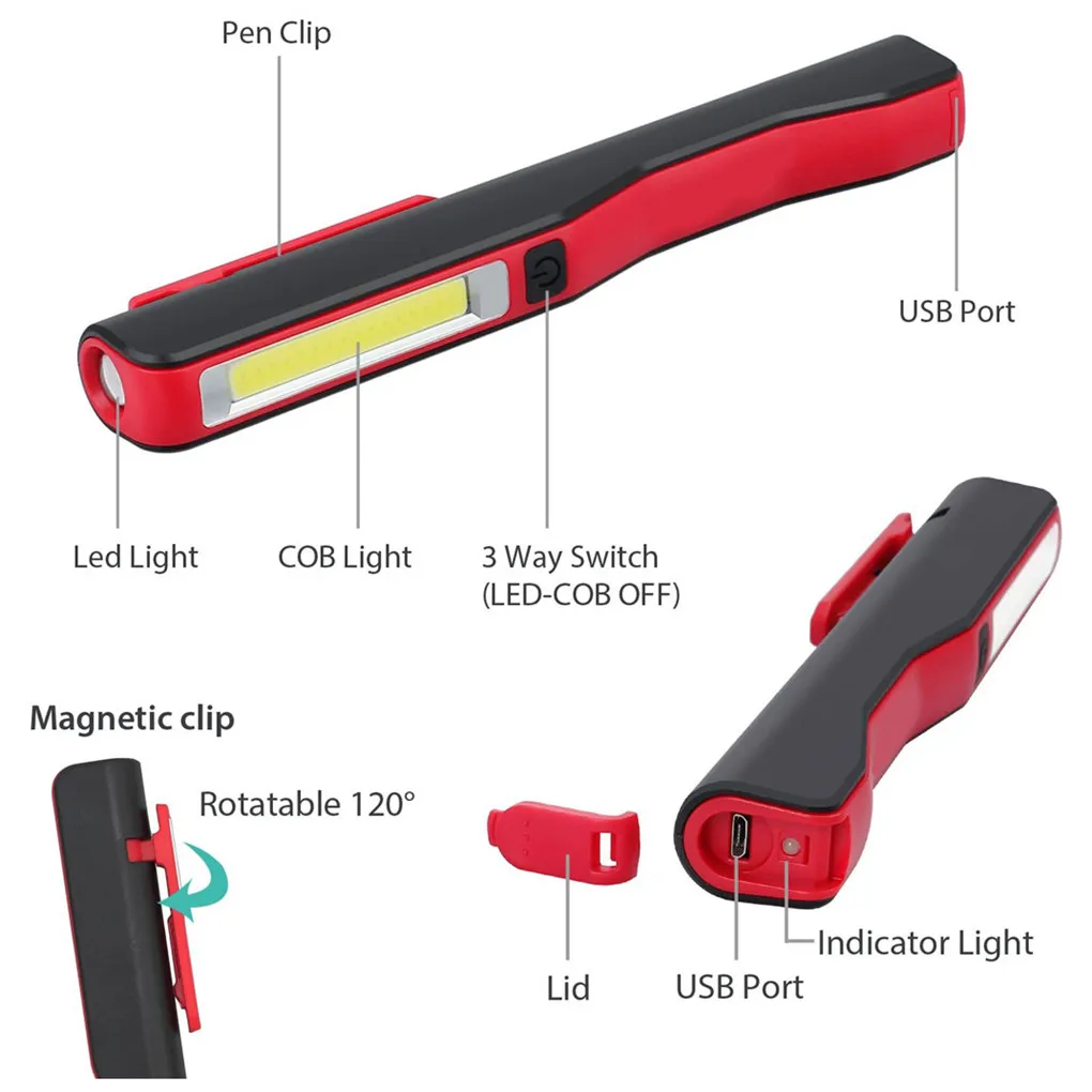 

Перезаряжаемый рабочий телефон COB, вертлюг Micro USB, синий инструмент для освещения
