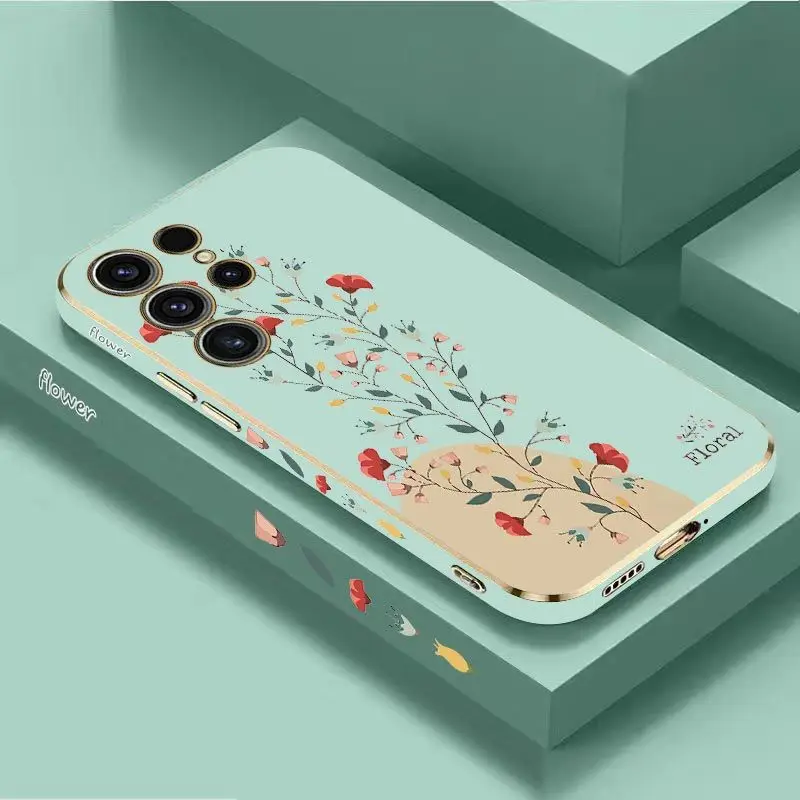 

Bright Branch Flower Luxury Plating Phone Case For Samsung Galaxy S23 S22 S21 S10 S9 S8 Plus Note 20 ultra 10 Plus Cover