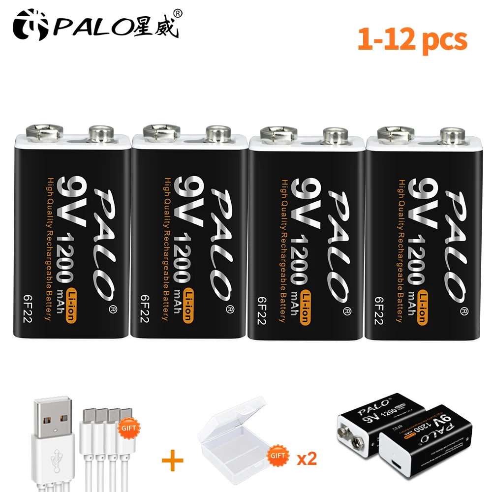 Фото Литий-ионный аккумулятор PALO 6F22, батарея на 650 мАч, 9 В, с разъемом micro USB, для радиоуправляемых игрушек, микрофонов №1