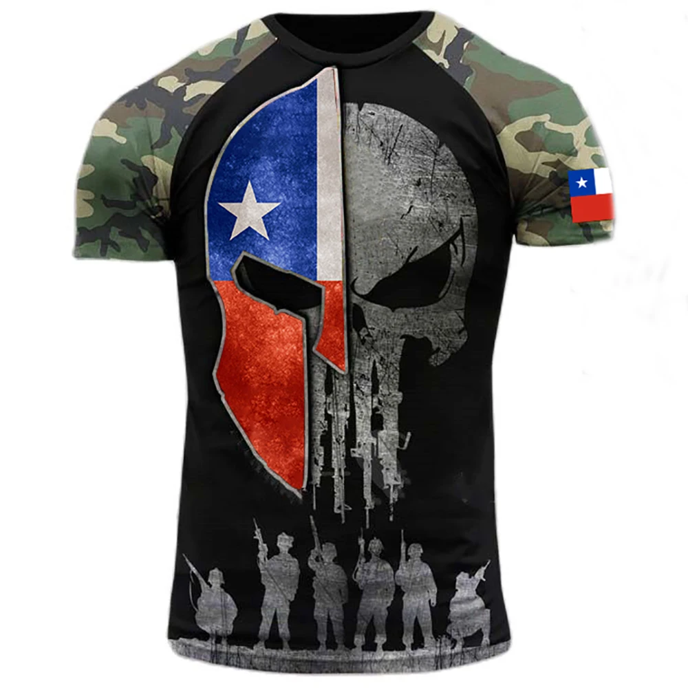 

Army Veteran Printing Men T-shirt Summer Mens Soldier Casual O-Neck Loose Sportswear Camouflage Commando Chile Flag Man Clothing