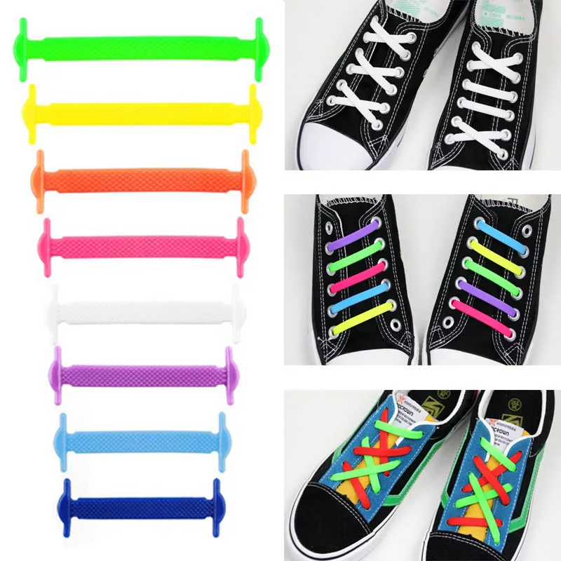 

16pcs Quick Shoe Lace Elastic Silicone Shoelaces Women Men Creative Lazy No Tie Shoelace Lacing Kids Adult Sneakers Shoelaces