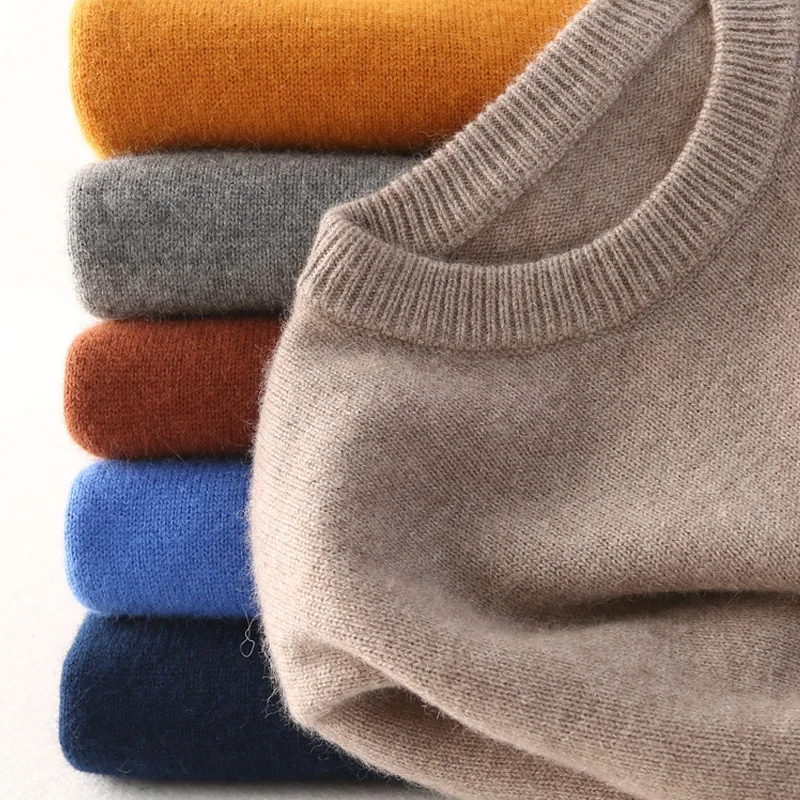 Suéter de algodón de Cachemira para hombre, jersey de punto con cuello redondo, bata, otoño e invierno, 2022