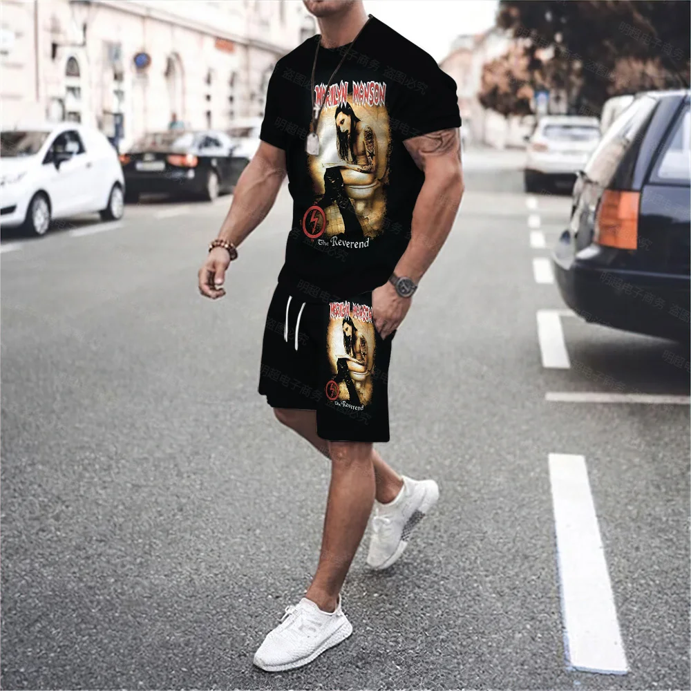 Personality Fashion Men's Summer New Toilet 3D Printing Casual Hip Hop Street Sports T-Shirt Black Suit Plus Size Top + Shorts