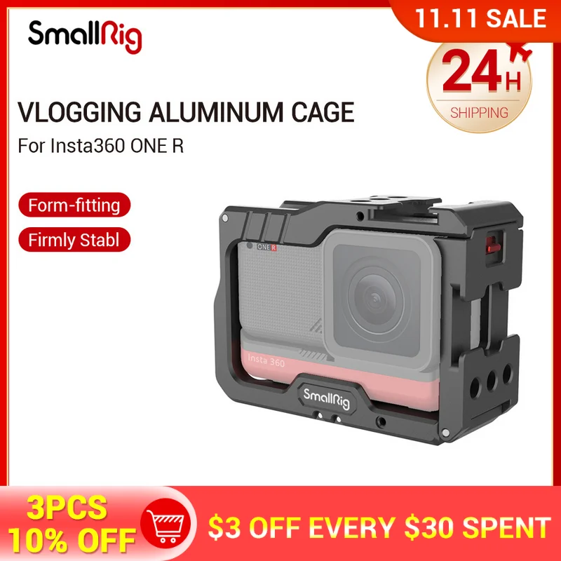 

SmallRig Vlogging Aluminum Cage For Insta360 ONE R Vlog Cage Folding GoPro-Type Mounting Fingers 2798