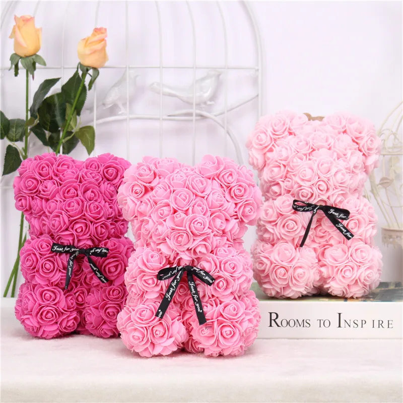 

Artificial Flowers 25cm Teddy Rose Bear With Box Valentine's Day For Girlfriend Women Mother Home Wedding Decoration Mariage