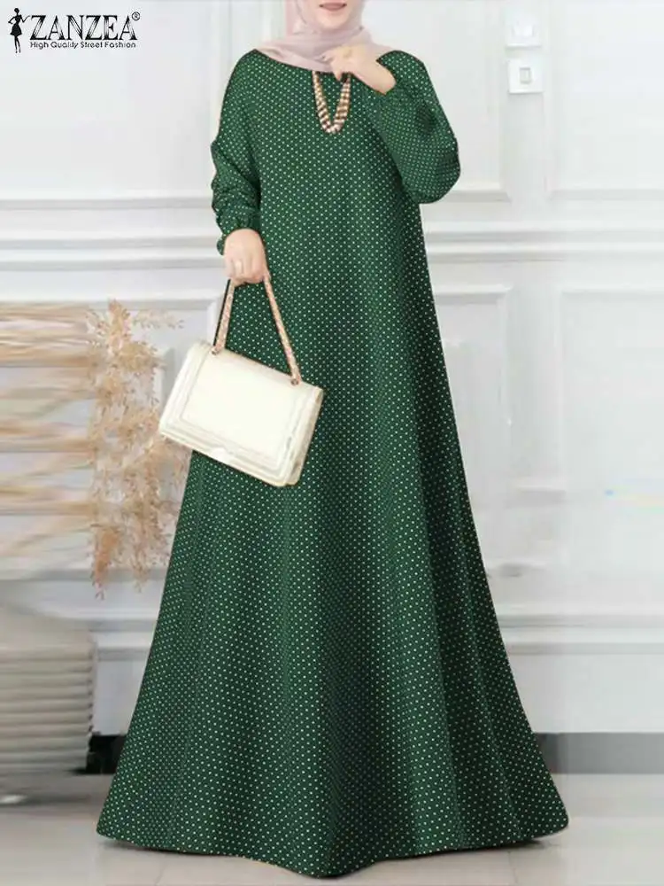 

Ramadan Muslim Hijab Dress Women Polka Dots Sundress ZANZEA Eid Mubarek Abaya Dubai Turkey Kaftan Robe Vestidos Isamic Clothing