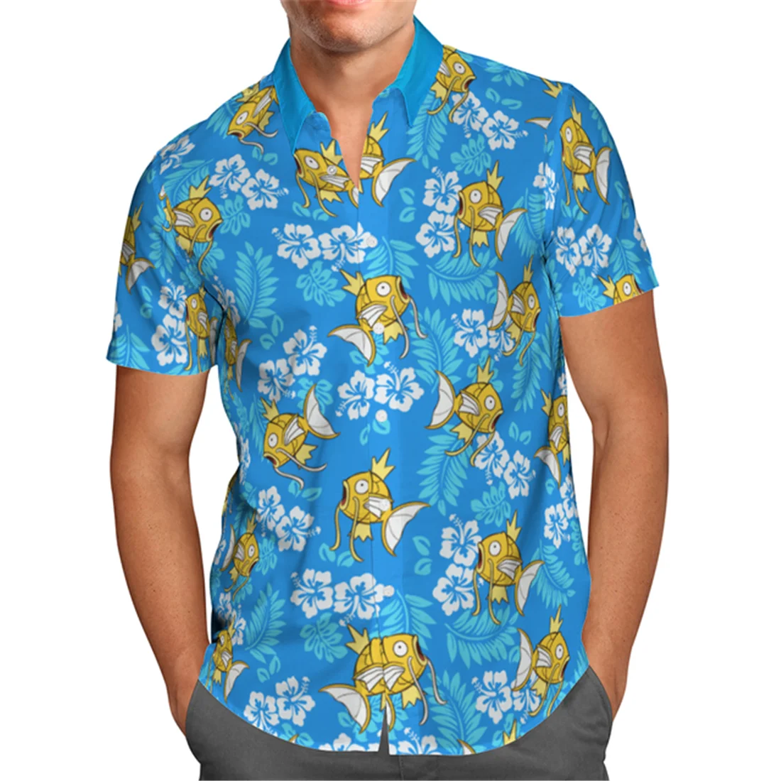 

Fish Anime 3D Beach Hawaiian Summer 2021 Blue Shirt Short Sleeve Shirt Harajuku Streetwear Oversized 5XL