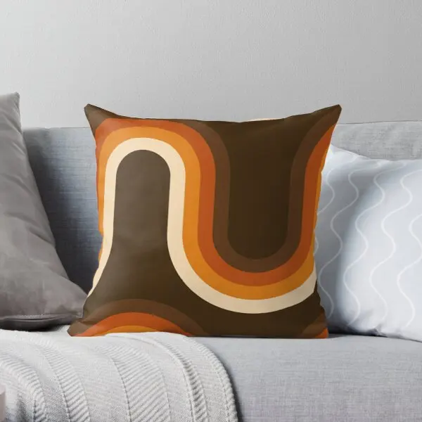 

70S Pattern Orange And Brown Waves Printing Throw Pillow Cover Hotel Sofa Waist Home Cushion Office Decor Pillows not include