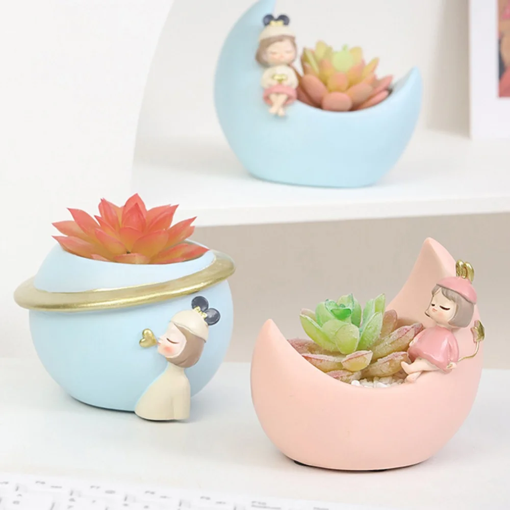 

Цветочный горшок-суккулент кактус из смолы Креативный цветочный горшок в форме Луны мультяшный цветочный горшок украшение для офиса дома и...