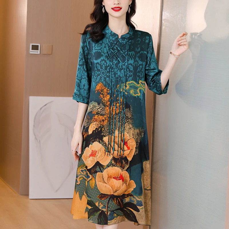 

Summer Dress 2022 Woman Silk Floral Dress Elegant Long Beach Vintage Dresses for Women Clothes Vestido