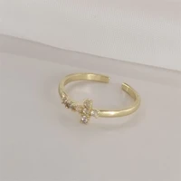 new luxury fashion set zircon gold cross ring for women girl open adjustable jewelry gift